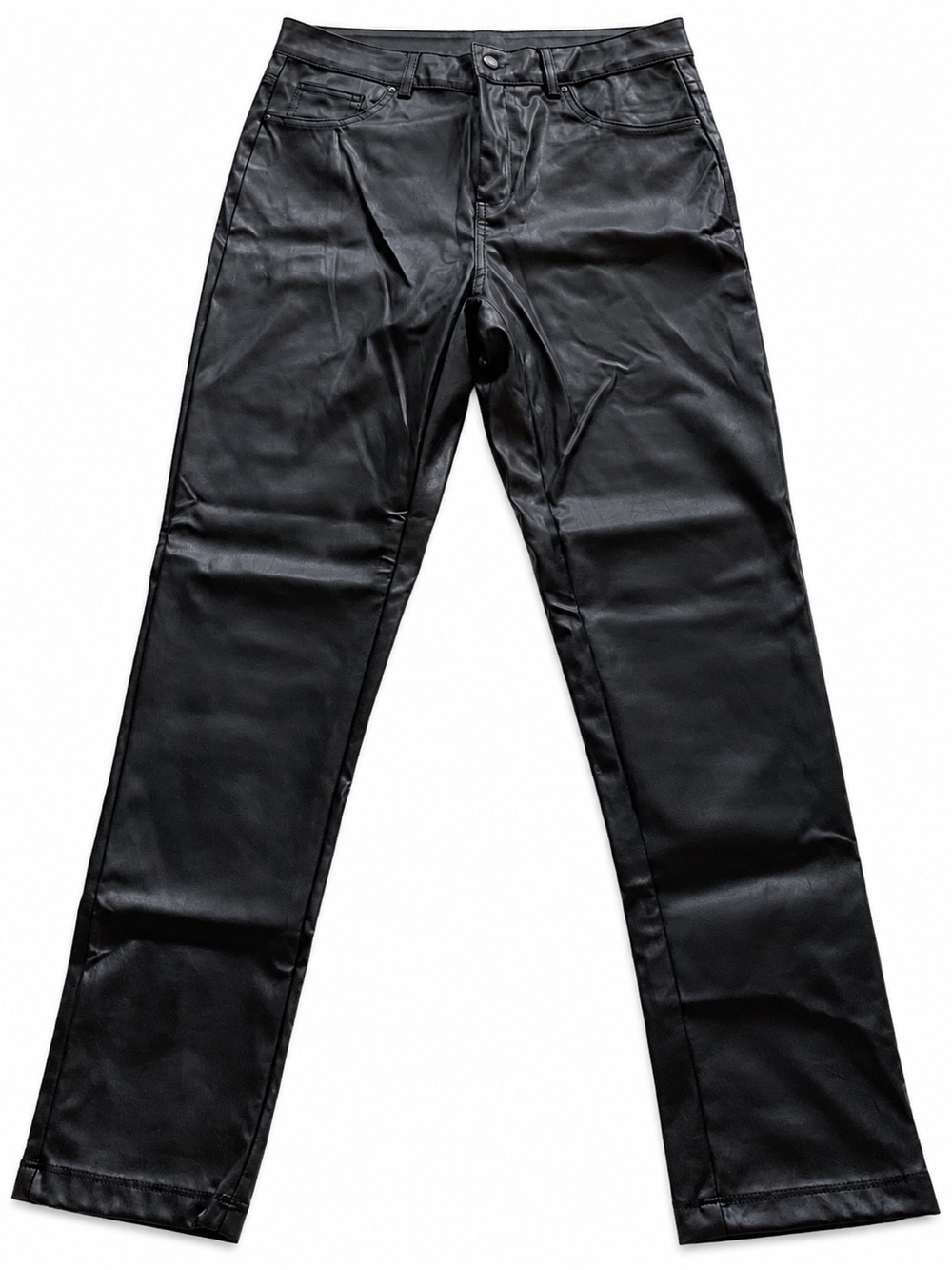 Shinestar Black Faux Leather Straight Jeans for Men